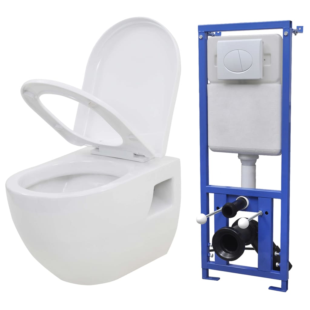 Vidaxl Toilet suspendu avec citerne cachée blanche en céramique