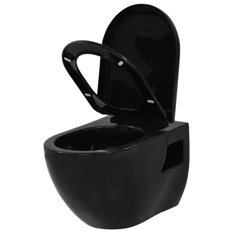 Vidaxl Toilet suspendu avec citerne cachée noire en céramique