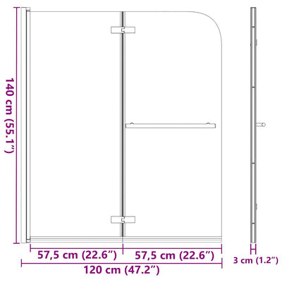Enceinte de douche Vidaxl 2 panneaux 120x140 cm ESG