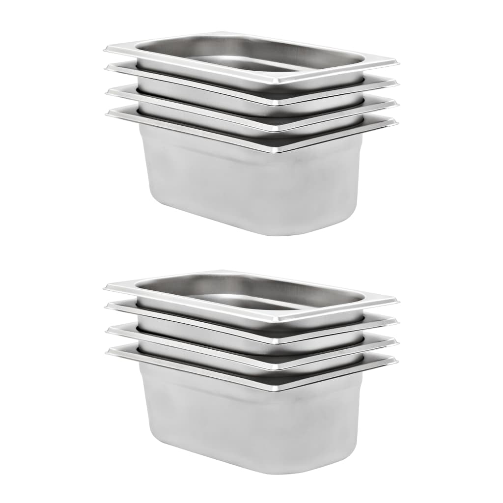 Vidaxl gastronormbakken 8 pc gn 1 4 100 mm en acier inoxydable