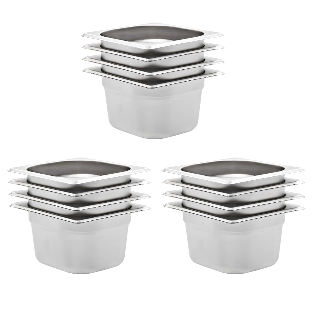Vidaxl gastronormbakken 12 pc gn 1 6 100 mm en acier inoxydable