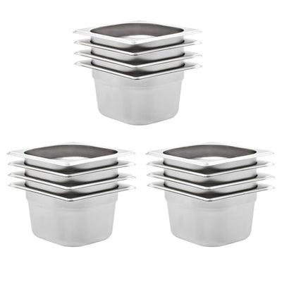 Vidaxl gastronormbakken 12 pc gn 1 6 100 mm en acier inoxydable