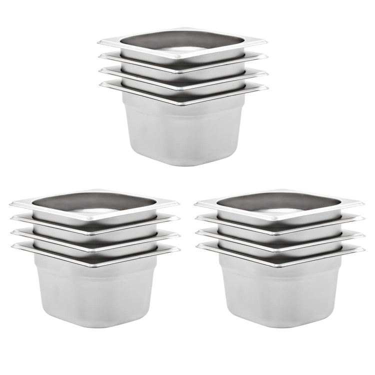 Vidaxl gastronormbakken 12 pc gn 1 6 100 mm en acier inoxydable