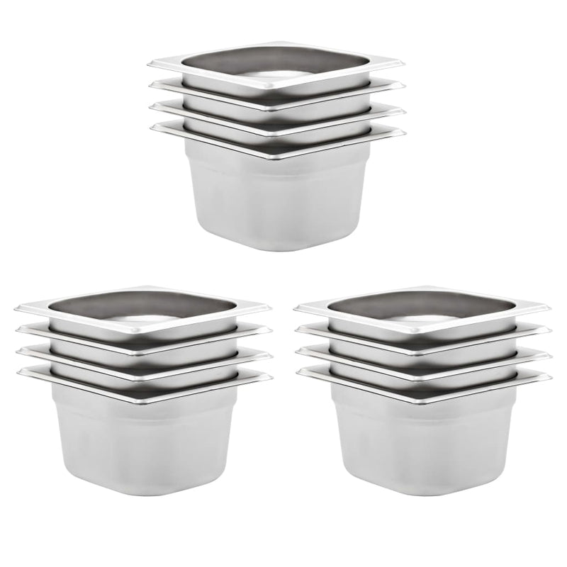 Vidaxl gastronormbakken 12 pc gn 1 6 100 mm en acier inoxydable