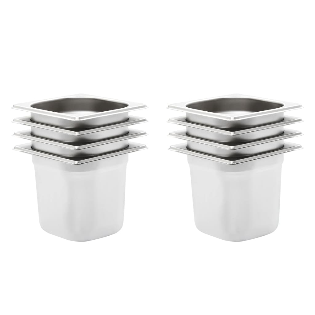 Vidaxl gastronormbakken 8 pc gn 1 6 150 mm en acier inoxydable