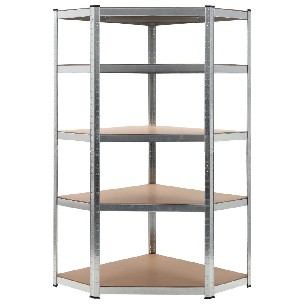 Vidaxl Corner Rack en acier à 5 couches et en bois transformé en argent coloré
