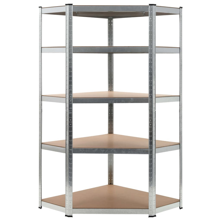 Vidaxl Corner Rack en acier à 5 couches et en bois transformé en argent coloré