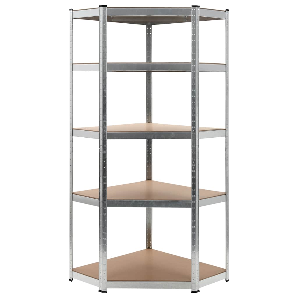 Vidaxl Corner Rack en acier à 5 couches et en bois transformé en argent coloré