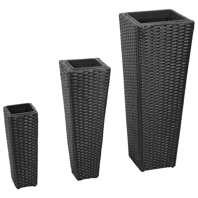 Vidaxl Planters a relevé le 3 St Poly Rattan Black