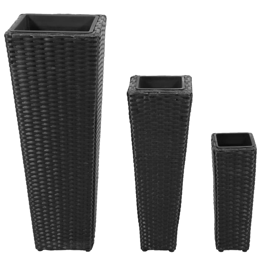 Vidaxl Planters a relevé le 3 St Poly Rattan Black