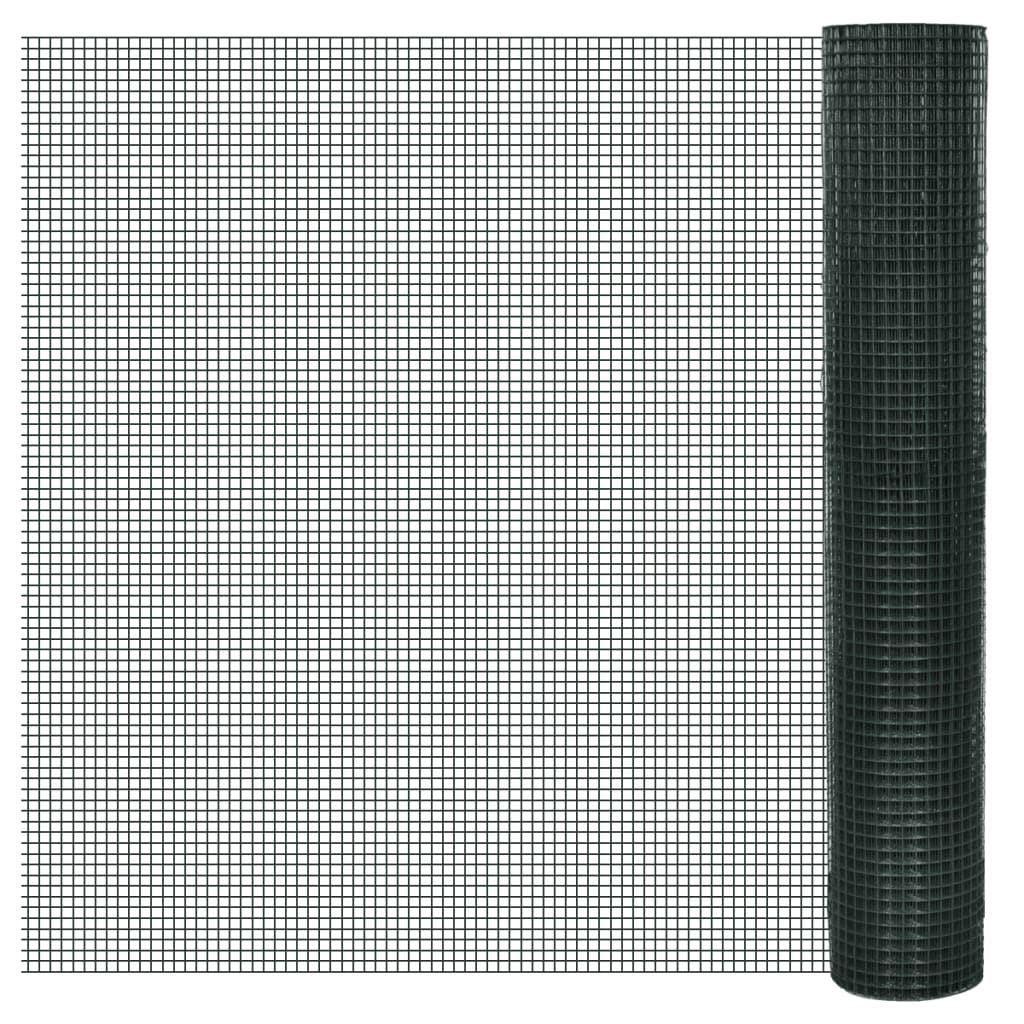 Vidaxl Poulet Fil 25x1 m Galvanisé Steel avec revêtement en PVC vert