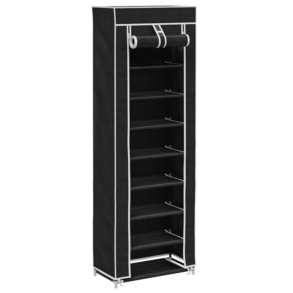 Armoire à chaussures vidaxl avec couvercle 57x29x162 tissu noir