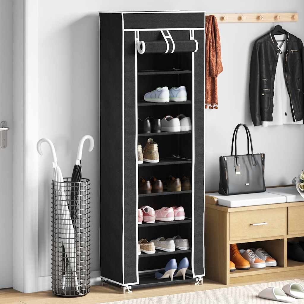 Armoire à chaussures vidaxl avec couvercle 57x29x162 tissu noir