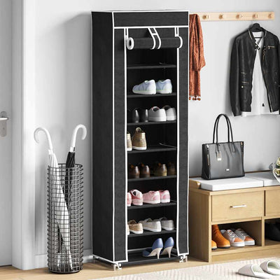 Armoire à chaussures vidaxl avec couvercle 57x29x162 tissu noir
