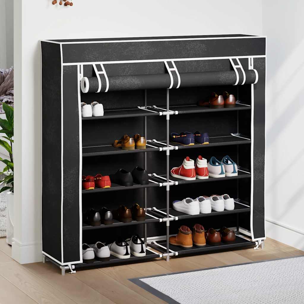 Armoire à chaussures vidaxl avec couvercle 115x28x110 tissu noir