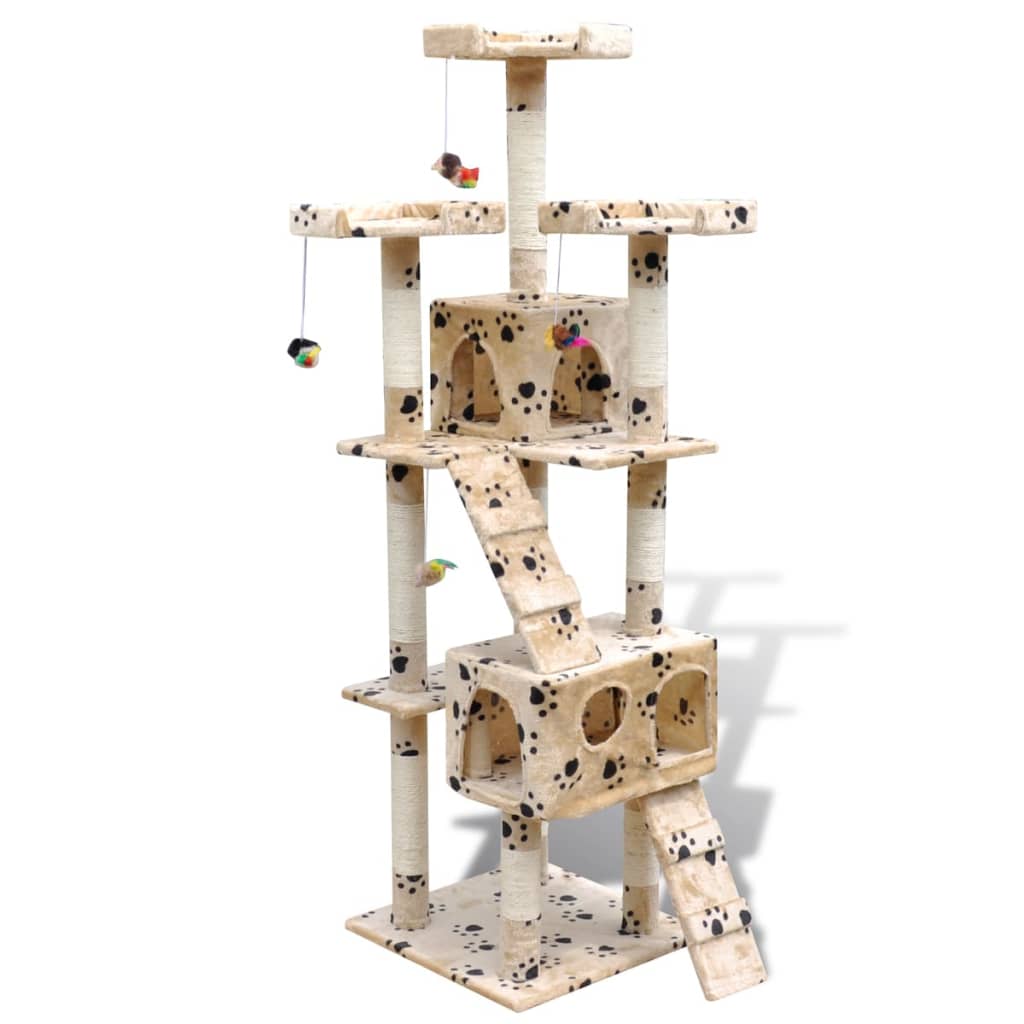 Vidaxl Cat Scratching Post avec desprints et 2 maisons 170 cm beige