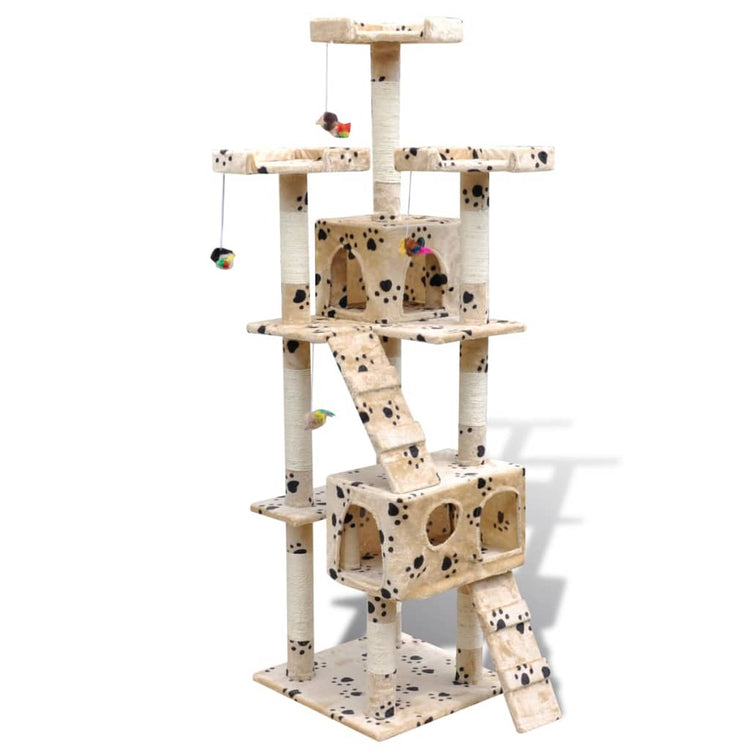 Vidaxl Cat Scratching Post avec desprints et 2 maisons 170 cm beige
