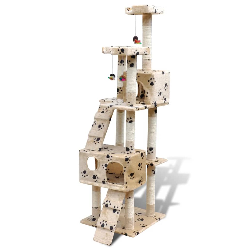 Vidaxl Cat Scratching Post avec desprints et 2 maisons 170 cm beige