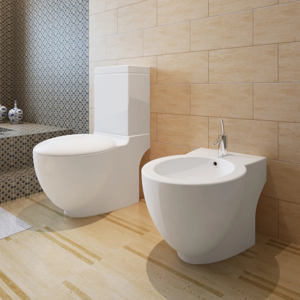 Vidaxl Toilettes bidet ensemble debout en céramique blanc