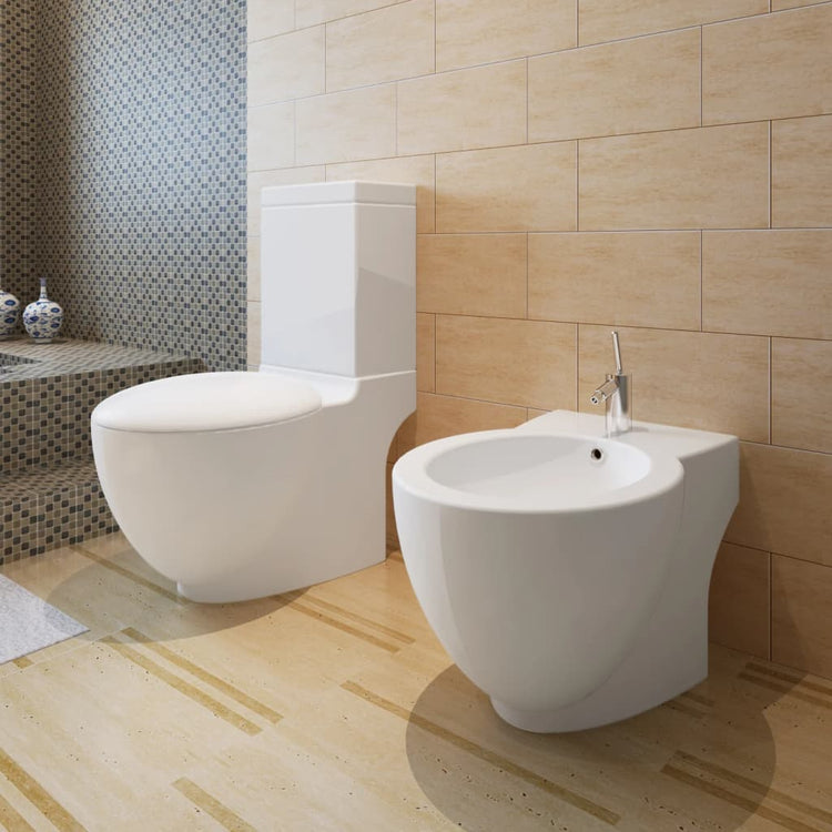 Vidaxl Toilettes bidet ensemble debout en céramique blanc