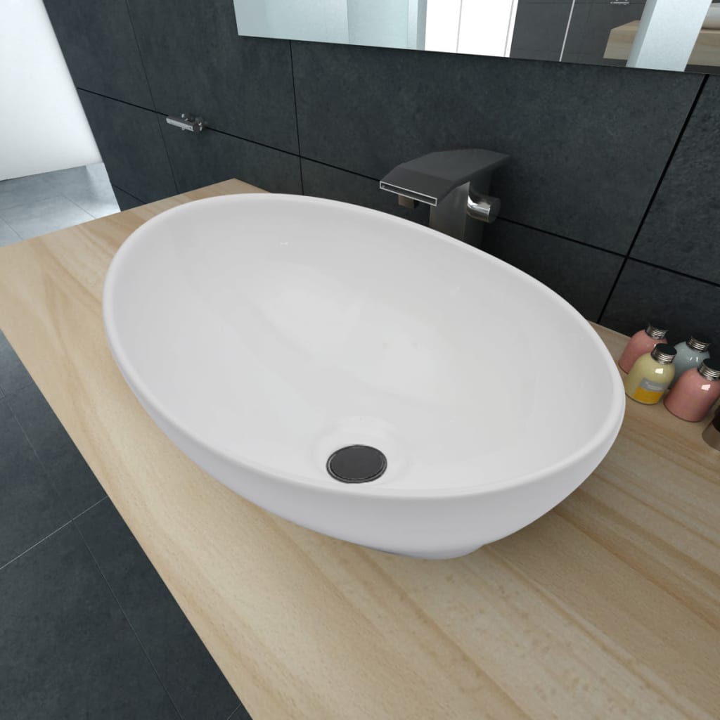 Vidaxl lavabo ovale 40x33 cm Céramique blanc
