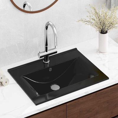 Vidaxl Washingin avec trou de robinet rectangulaire 60x46 cm noir en céramique