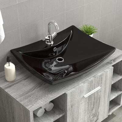 Vidaxl Washingin avec atterrissage et trou de grue en céramique rectangulaire noire