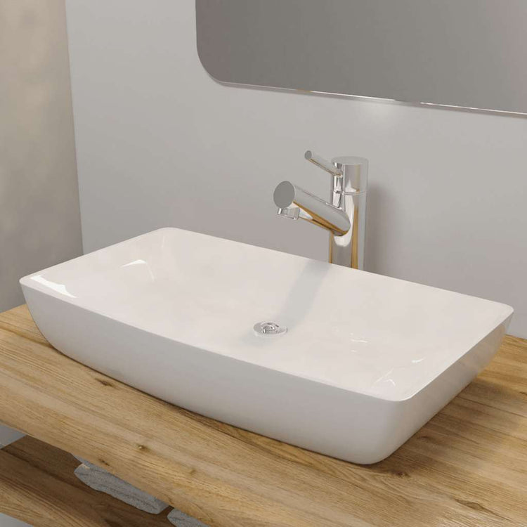 Vidaxl Luxury Ceramic Rectangular évier 71 x 39 cm (blanc)