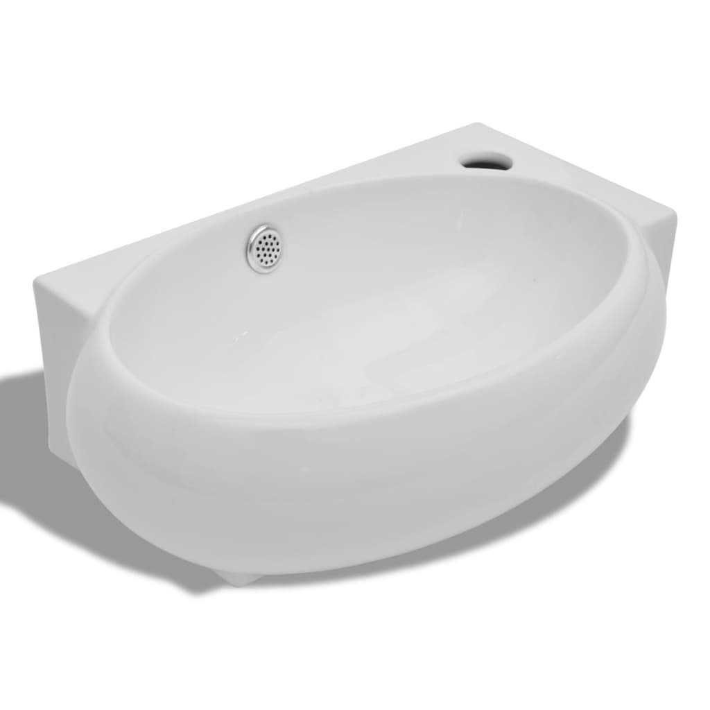 Vidaxl Washingin avec trou de grue et atterrissage en céramique blanc