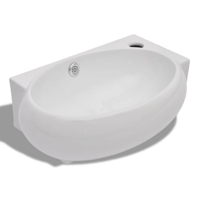 Vidaxl Washingin avec trou de grue et atterrissage en céramique blanc