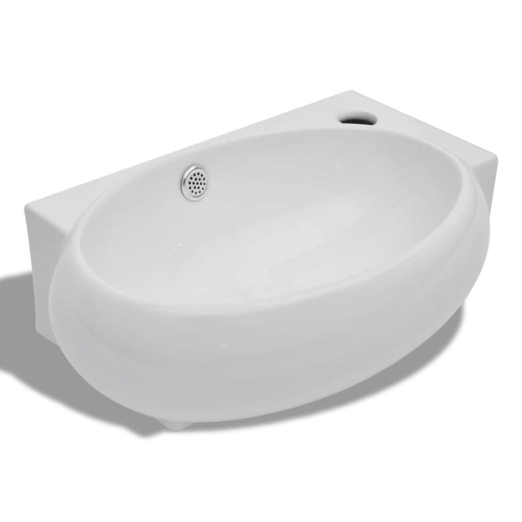 Vidaxl Washingin avec trou de grue et atterrissage en céramique blanc