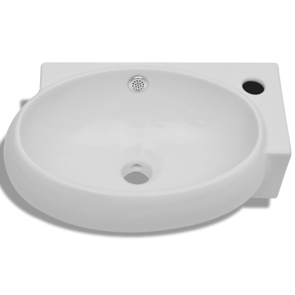 Vidaxl Washingin avec trou de grue et atterrissage en céramique blanc