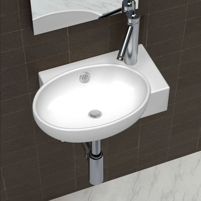 Vidaxl Washingin avec trou de grue et atterrissage en céramique blanc