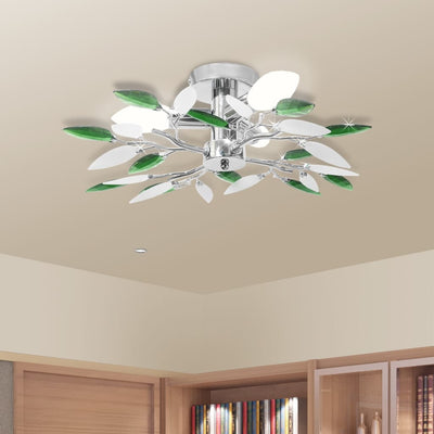 Vidaxl Plafond lampe blanche et cristal acrylique vert feuilles 3xe14