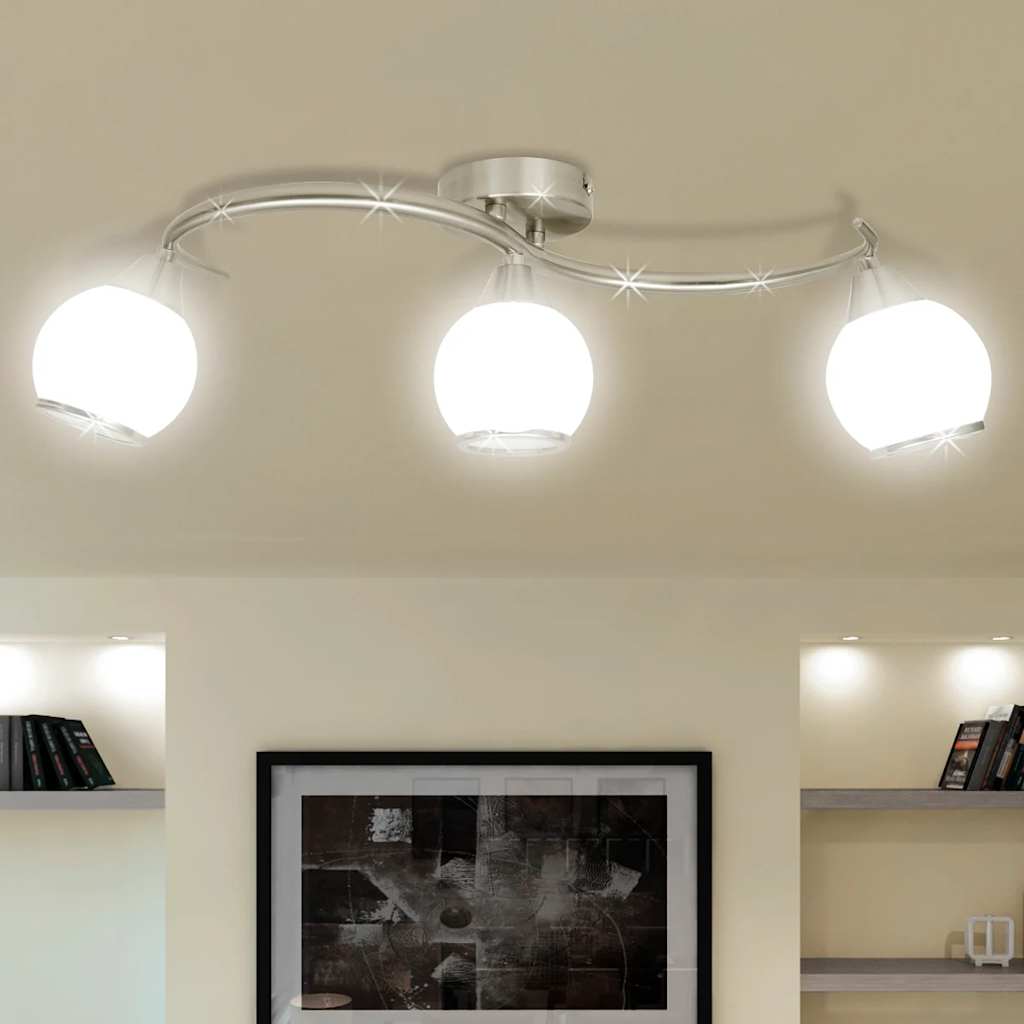 Bouchons en verre de lampe de plafond Vidaxl + rail ondulé pour 3 x e14 poires