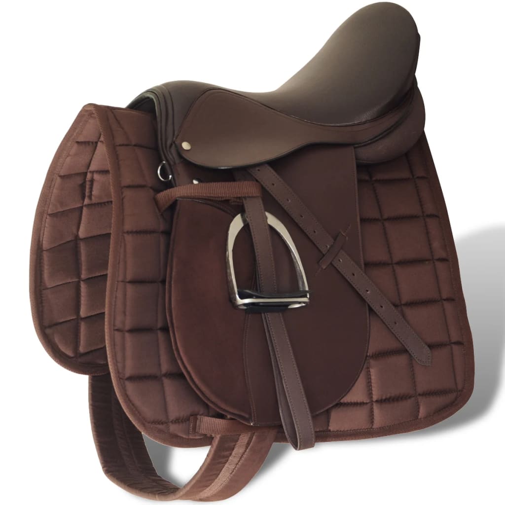Vidaxl Horse Riding Saddle 5-in-1 17,5 '' 12 cm en cuir réel marron