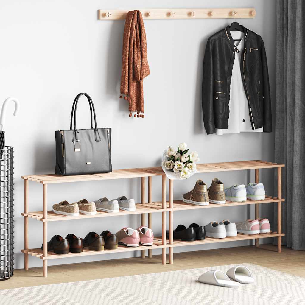 Racks de chaussures Vidaxl avec 3 étagères 2 PCS Solid Pinewood