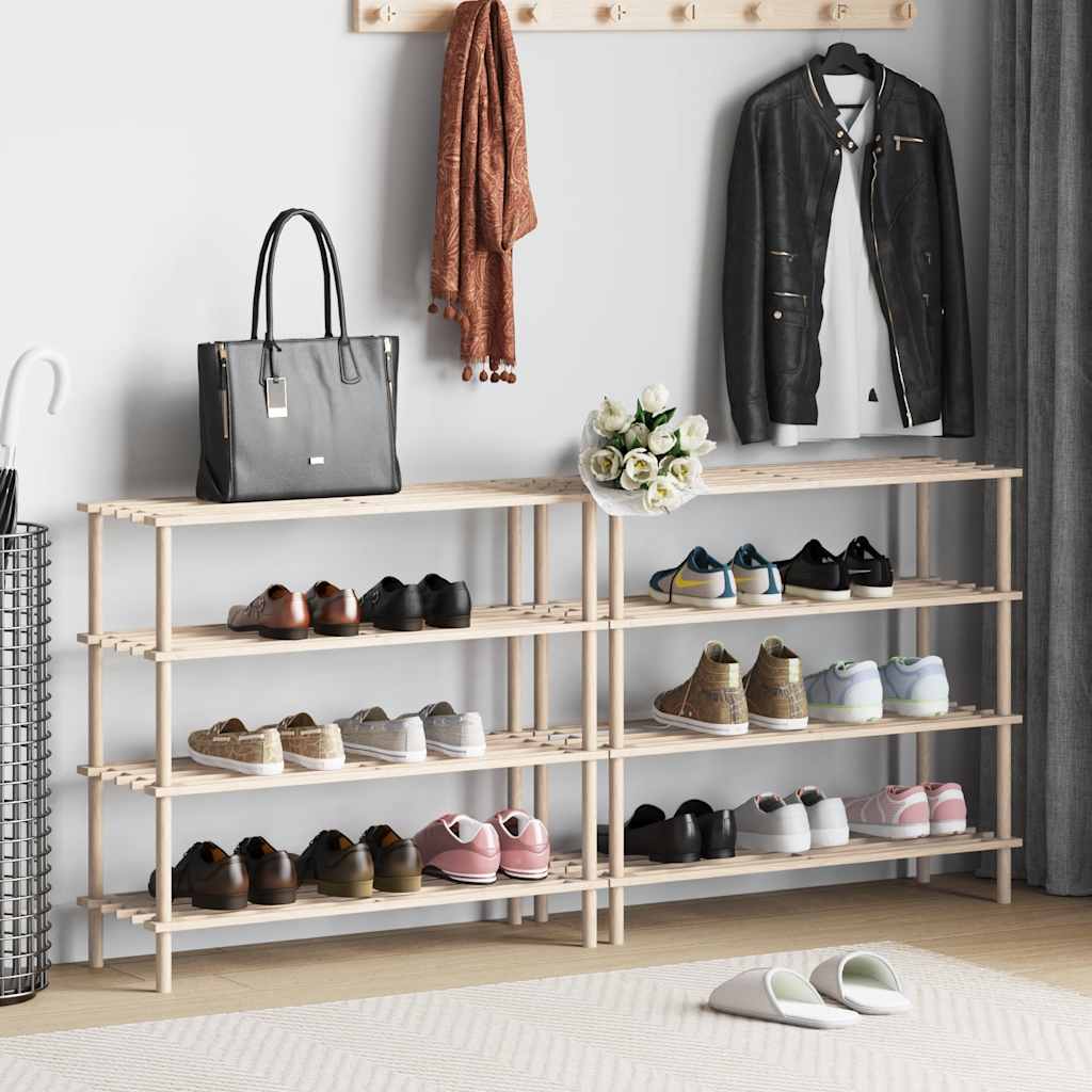 Racks de chaussures Vidaxl avec 4 étagères 2 PCS Solid Pinewood