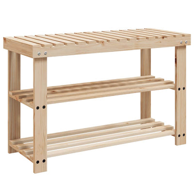Rack à chaussures Vidaxl avec banc 2-en-1 en pin massif solide
