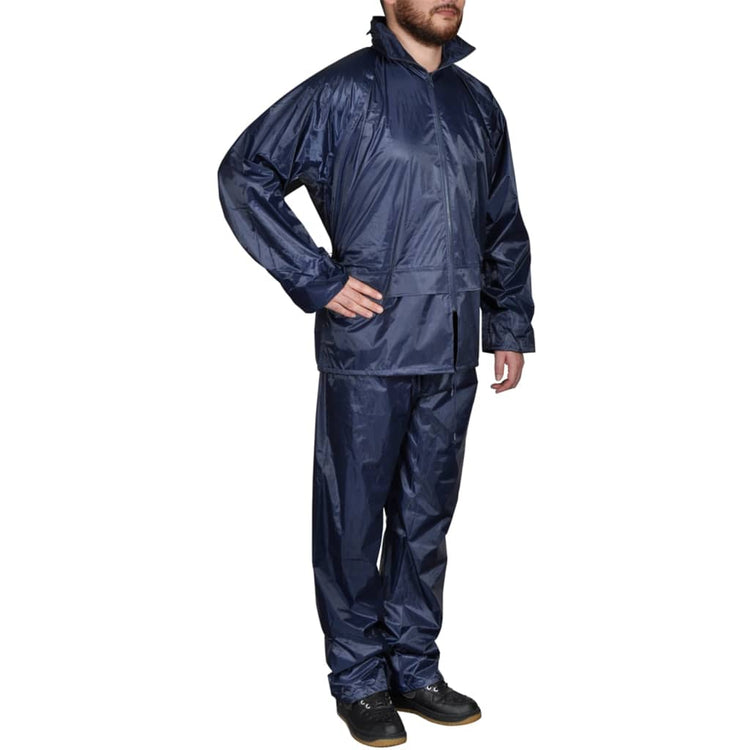Vidaxl combinaison de pluie 2 pièces + capuche (homme bleu marine taille xxl)