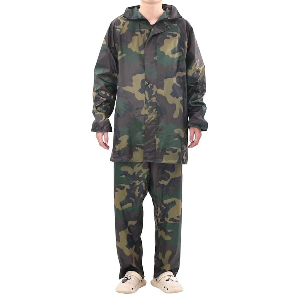 Vidaxl combinaison de pluie 2 pièces avec capuche (camouflage homme taille m)