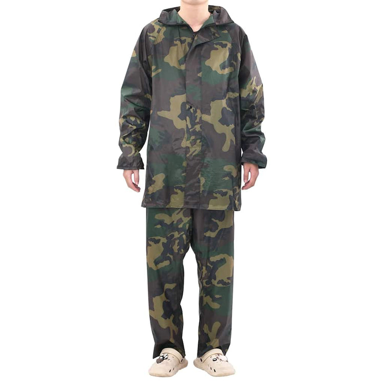 Vidaxl combinaison de pluie 2 pièces avec capuche (camouflage homme taille m)