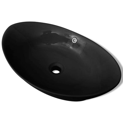 Vidaxl Washingin avec atterrissage en céramique ovale noire 59 x 38,5 cm