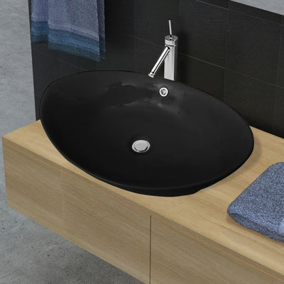 Vidaxl Washingin avec atterrissage en céramique ovale noire 59 x 38,5 cm