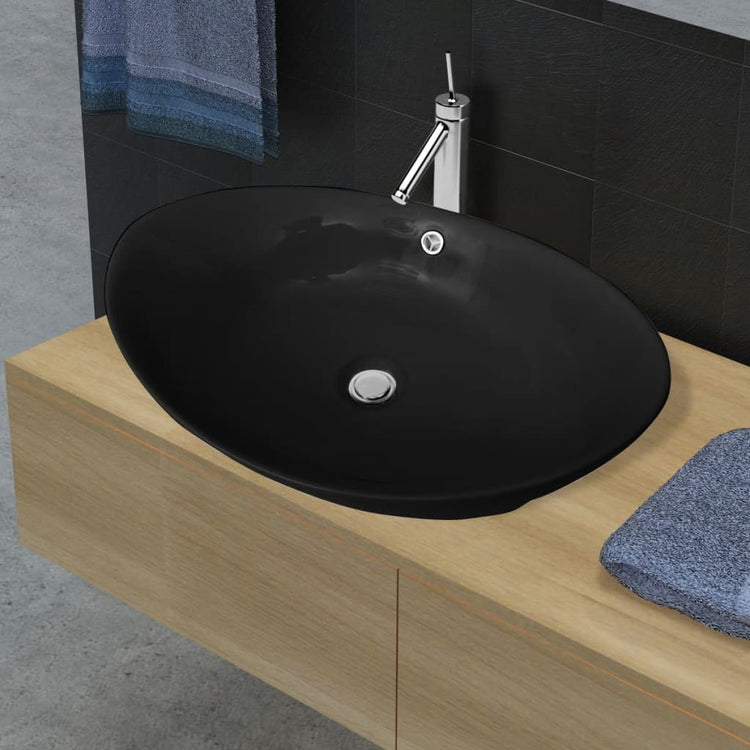 Vidaxl Washingin avec atterrissage en céramique ovale noire 59 x 38,5 cm