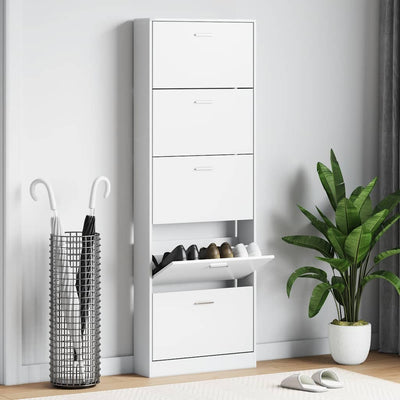 Vidaxl Shoe Cabinet Wood avec 5 compartiments de rangement blancs