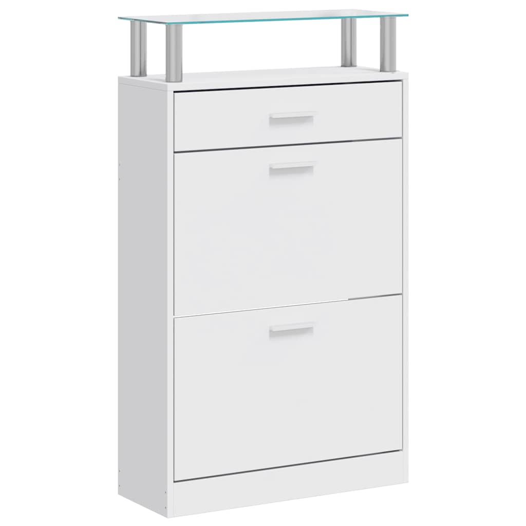 Armoire à chaussures Vidaxl avec tiroir et étagère en verre blanc blanc