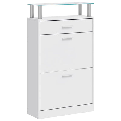 Armoire à chaussures Vidaxl avec tiroir et étagère en verre blanc blanc