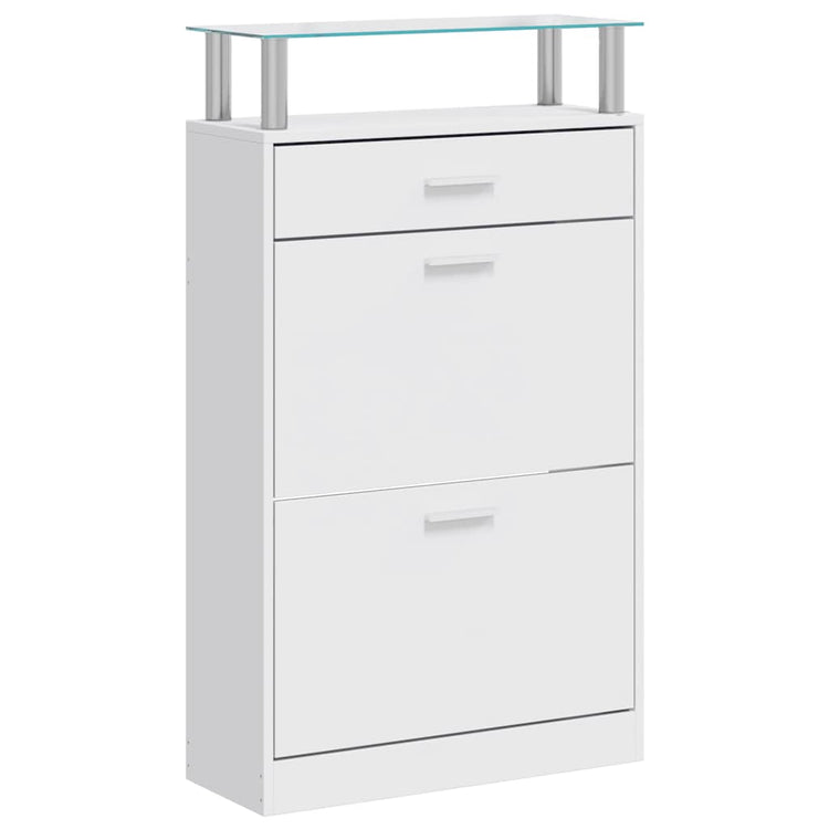 Armoire à chaussures Vidaxl avec tiroir et étagère en verre blanc blanc