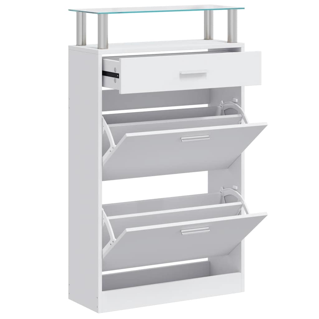 Armoire à chaussures Vidaxl avec tiroir et étagère en verre blanc blanc